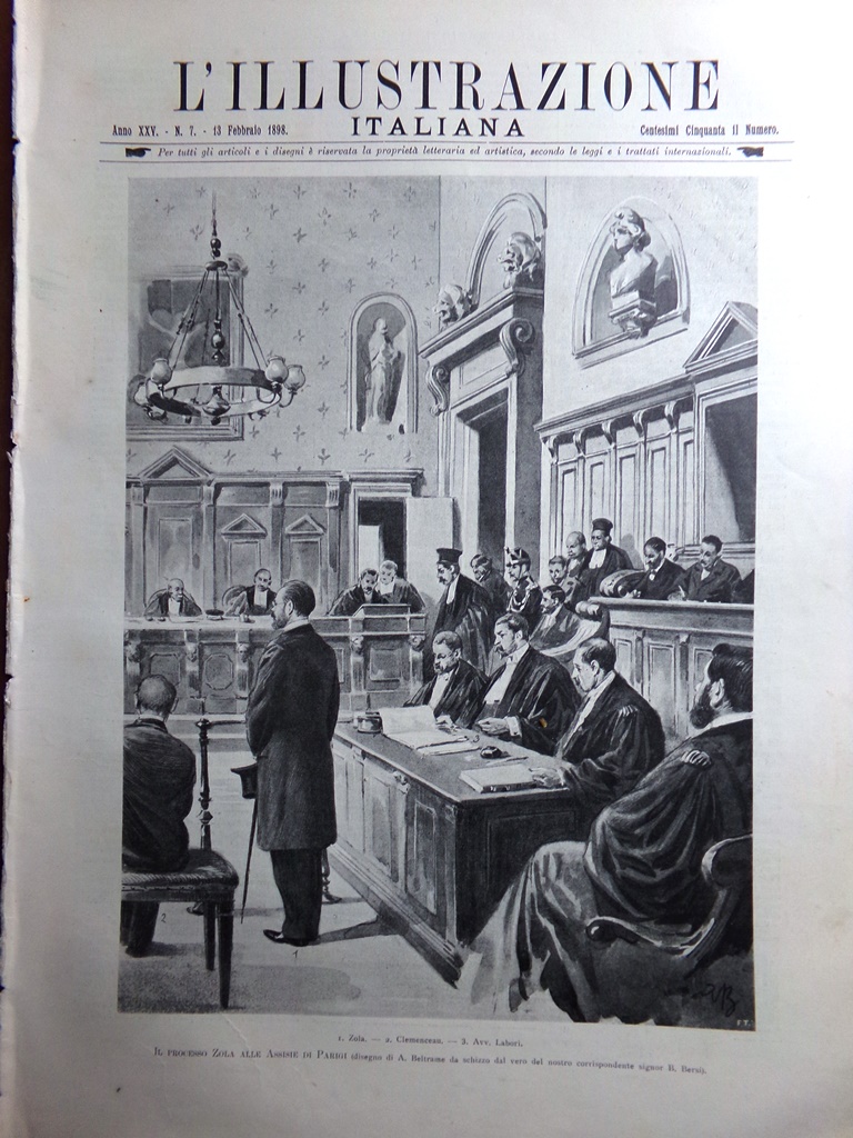 L'Illustrazione Italiana 13 Febbraio 1898 Processo Zola Parigi Grafito Palatino