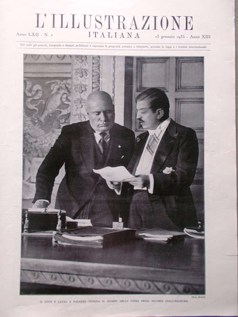 L'Illustrazione Italiana 13 Gennaio 1935 Duce Laval Ialiso Saar Bellini …
