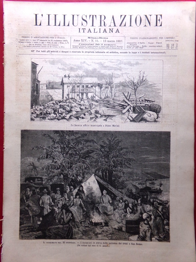 L'illustrazione Italiana 13 Marzo 1887 Terremoto Diano Marina Dogali Carnevale