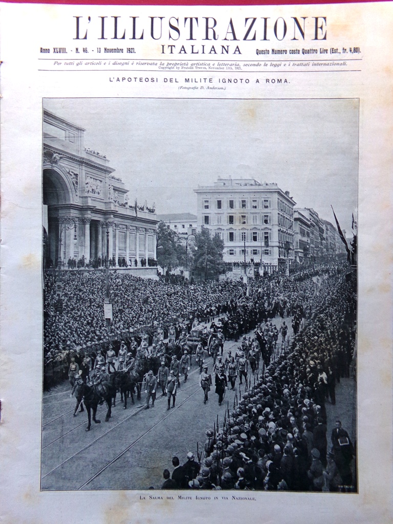 L'Illustrazione Italiana 13 Novembre 1921 Nazario Sauro Milite Ignoto Apoteosi