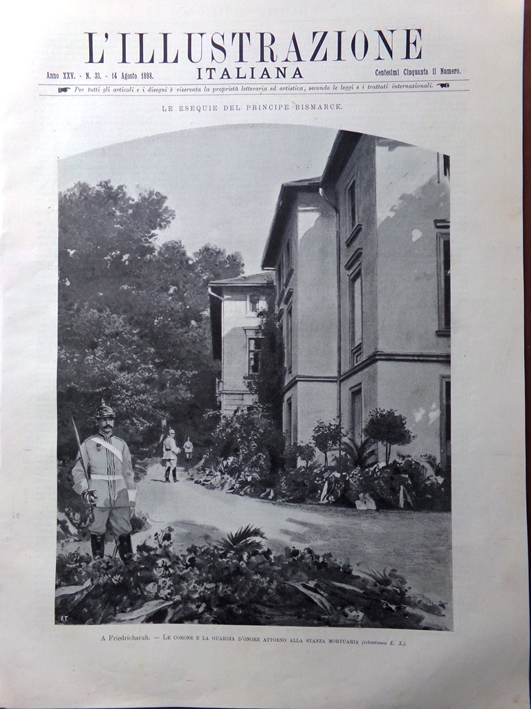 L'Illustrazione Italiana 14 Agosto 1898 Funerali Bismarck Fiedrichsruh Amburgo