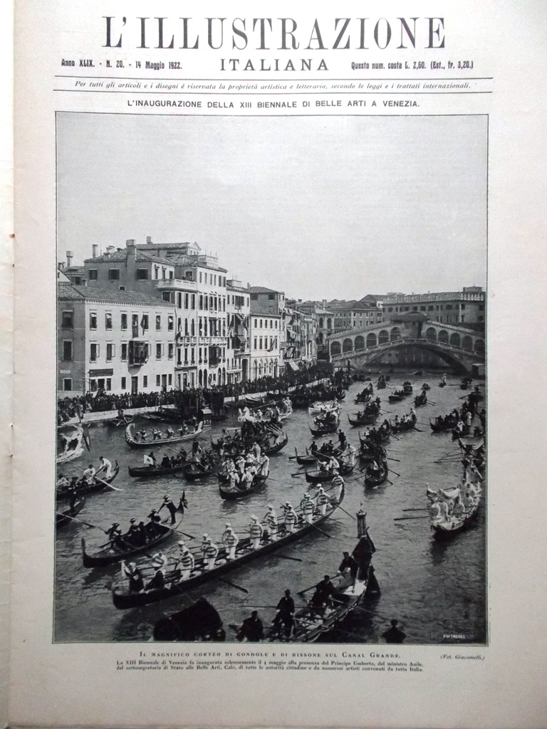L'Illustrazione Italiana 14 Maggio 1922 Biennale Arti Venezia Università Padova