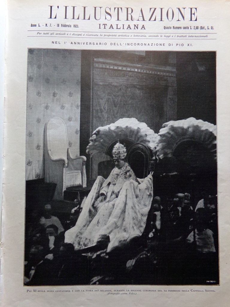 L'Illustrazione Italiana 18 Febbraio 1923 Pio XI Jolanda Balcani Rontgen …