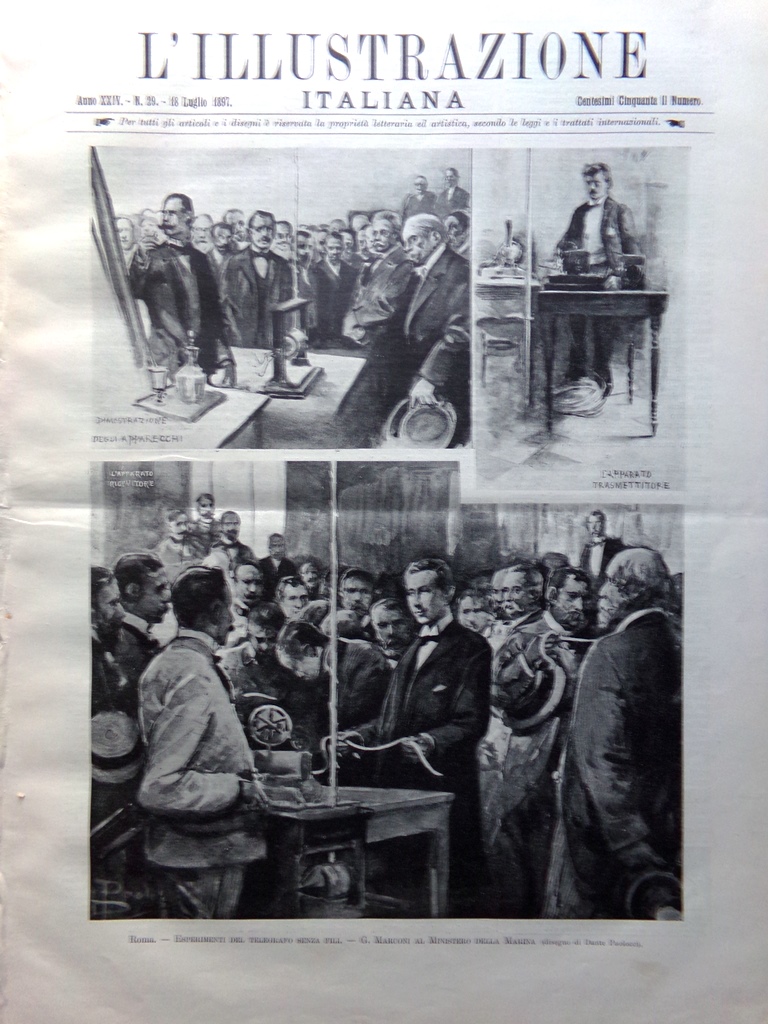 L'illustrazione Italiana 18 Luglio 1897 Marconi Telegrafia Angelo Mosso Rosalia