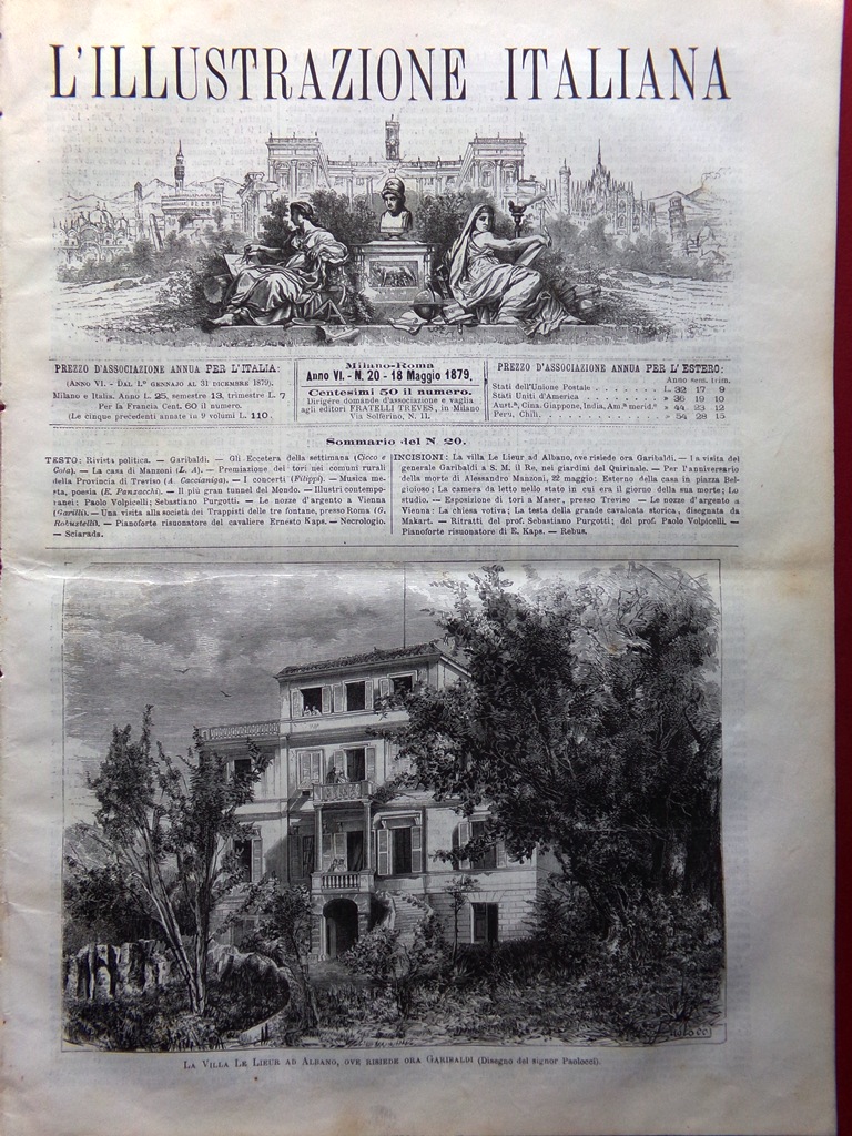 L'Illustrazione Italiana 18 Maggio 1879 Albano Garibaldi Manzoni Volpicelli Tori