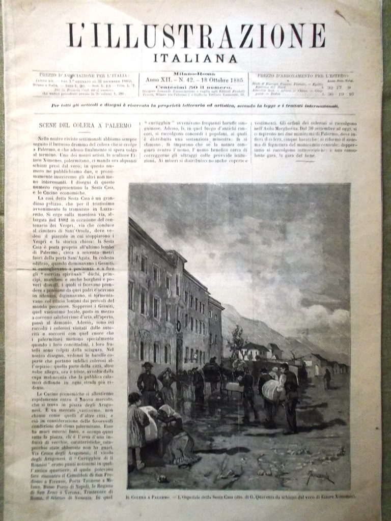 L'Illustrazione Italiana 18 Ottobre 1885 Colera Palermo Adda Kratz Porta …