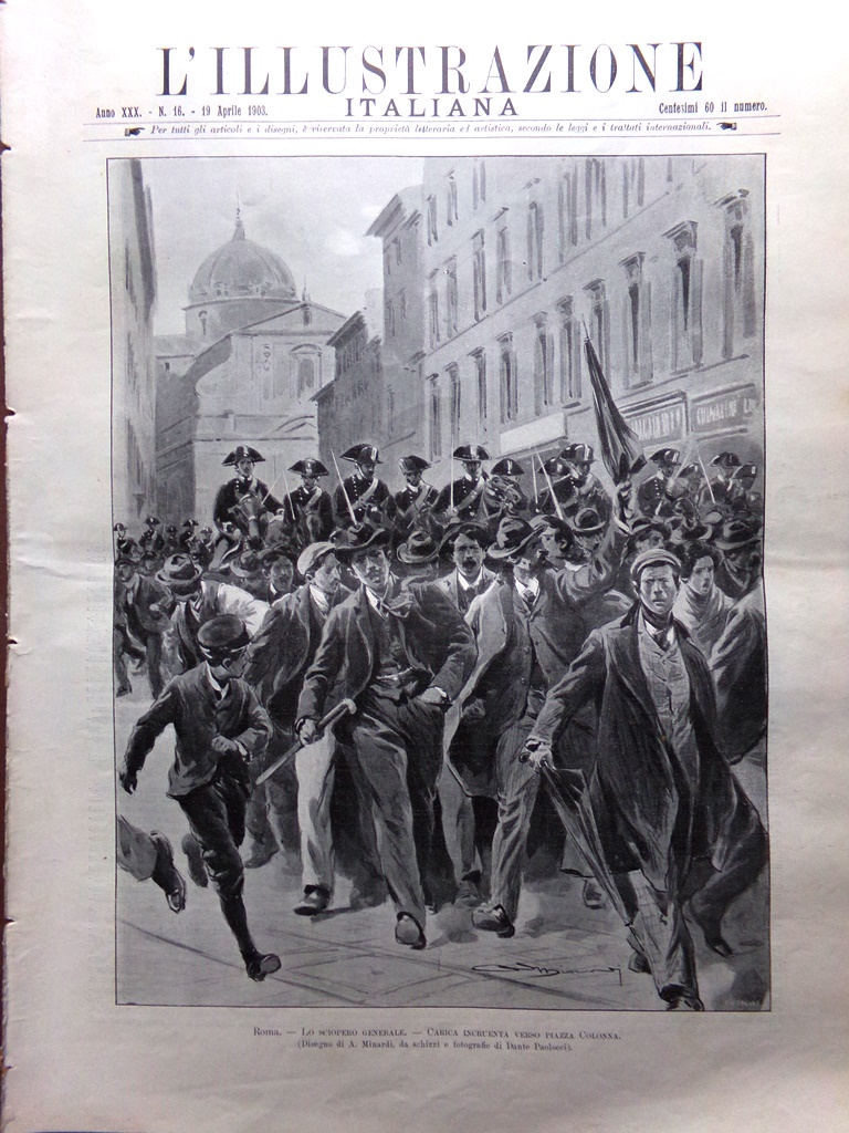 L'Illustrazione Italiana 19 Aprile 1903 Sciopero Roma Uskub Bovio Pareto …