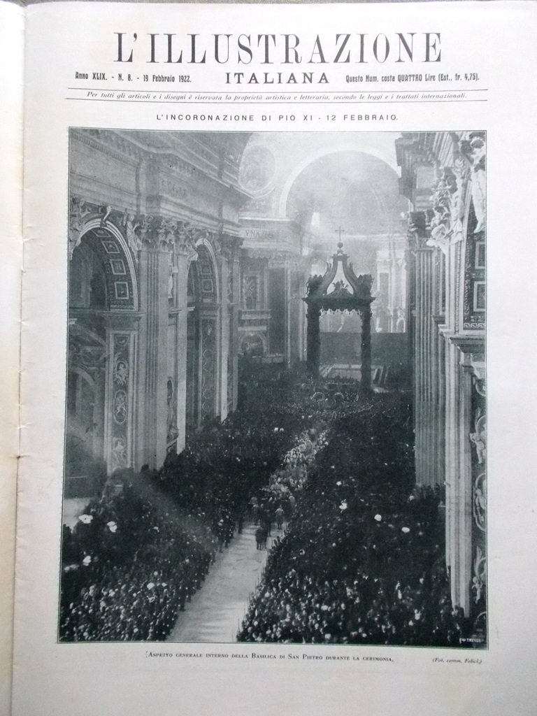 L'Illustrazione Italiana 19 Febbraio 1922 Incoronazione Pio XI Misurata Jacopone