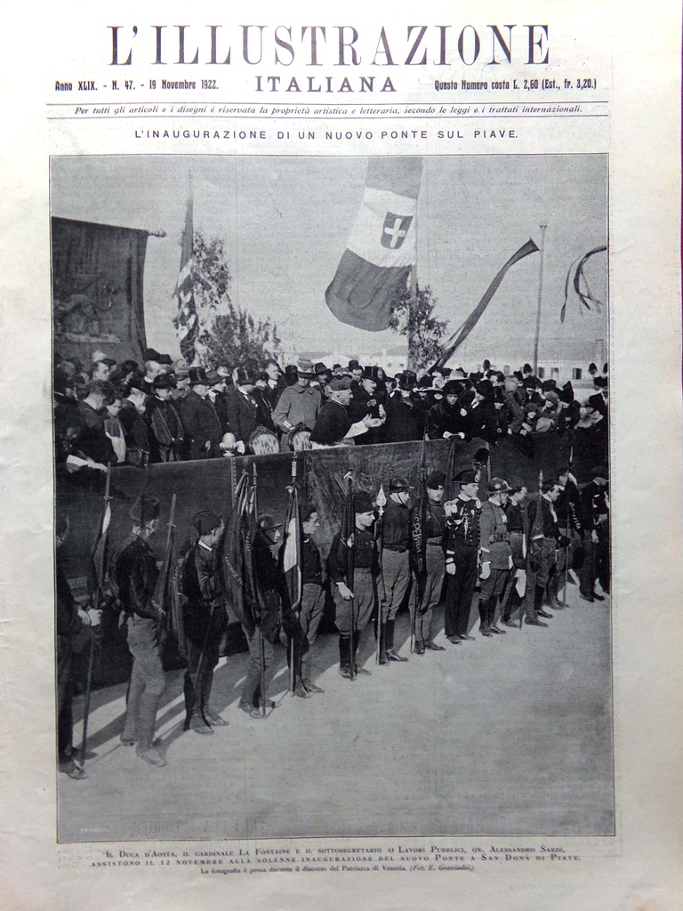 L'Illustrazione Italiana 19 Novembre 1922 Ponte sul Piave Università Pisa …