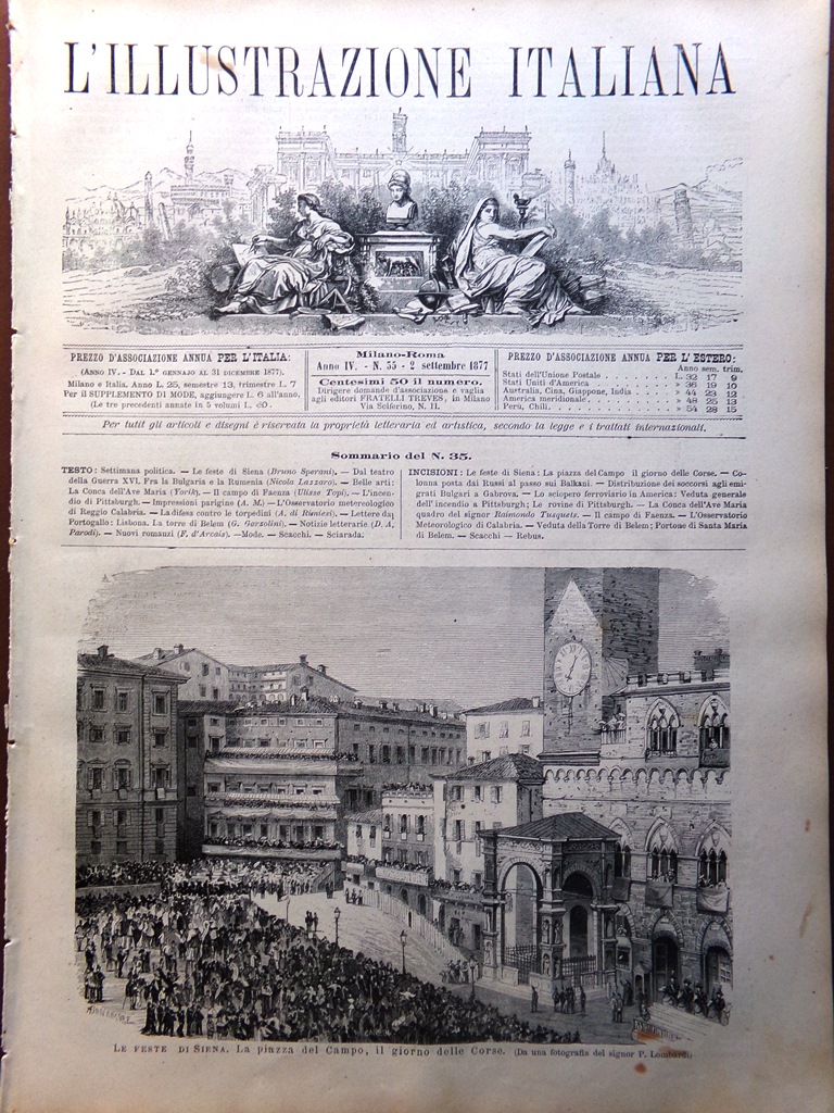 L'Illustrazione Italiana 2 Settembre 1877 Palio Siena Campo Faenza Reggio …