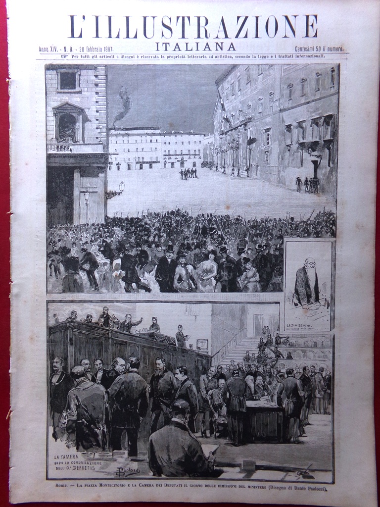 L'illustrazione Italiana 20 Febbraio 1887 Otello Roma Montecitorio Vienna Africa