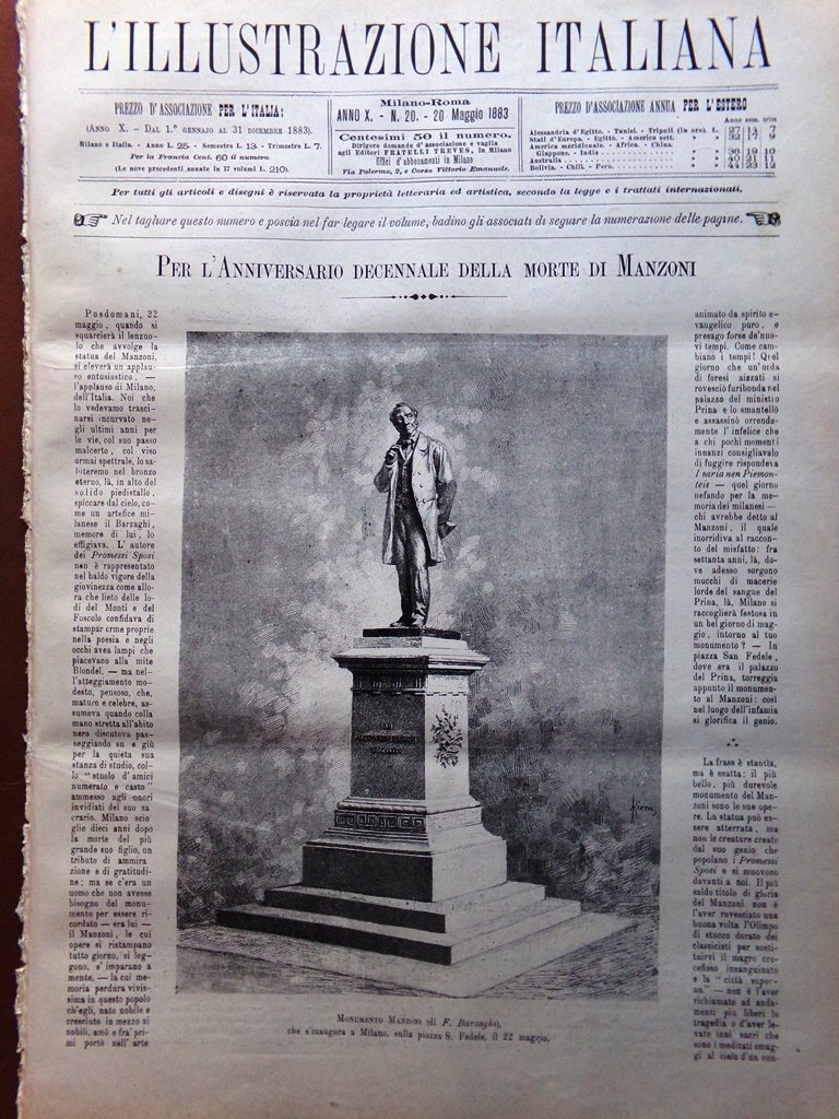 L'illustrazione Italiana 20 Maggio 1883 Monumento Manzoni Torneo Roma De …