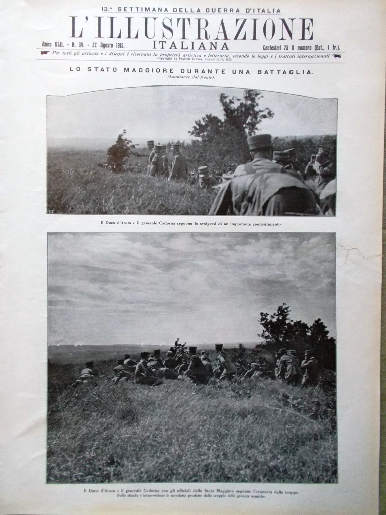 L'illustrazione Italiana 22 Agosto 1915 WW1 Avanzata sul Carso Livorno …
