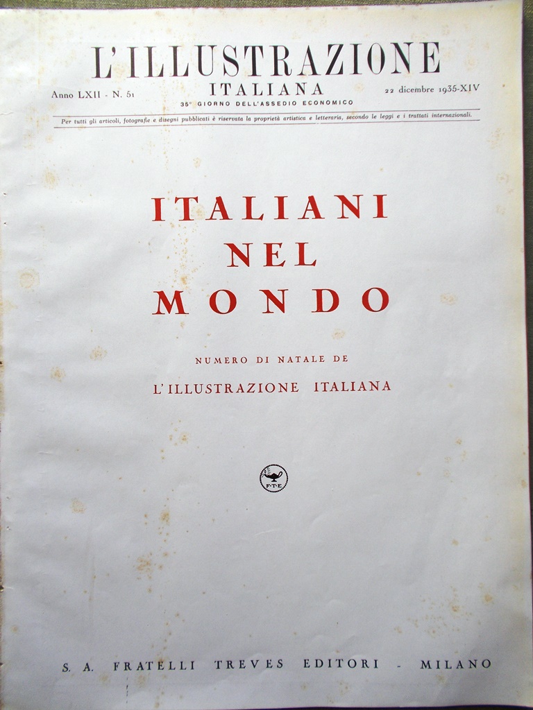 L'Illustrazione Italiana 22 Dicembre 1935 Speciale Italiani nel Mondo Arte …