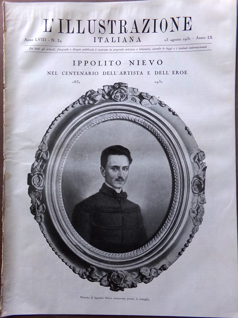 L'illustrazione Italiana 23 Agosto 1931 Speciale Centenario Ippolito Nievo Poeta