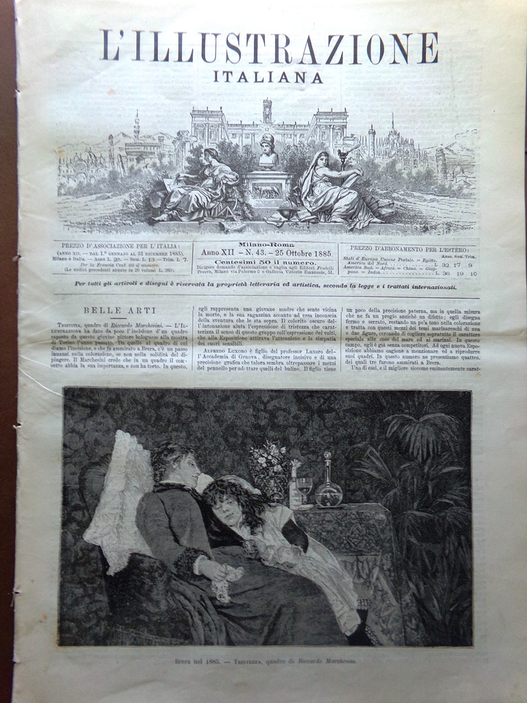 L'Illustrazione Italiana 25 Ottobre 1885 Brera Certosa di Pavia Colera …