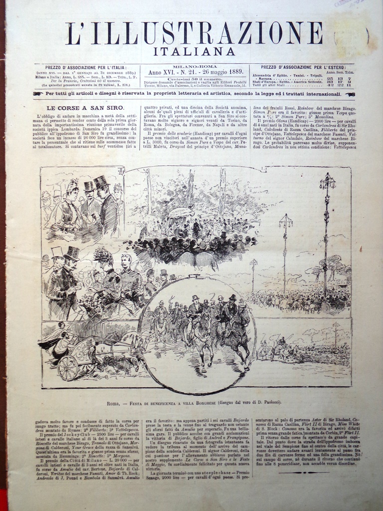 L'Illustrazione Italiana 26 Maggio 1889 Manicomio Reggio Corse San Siro …