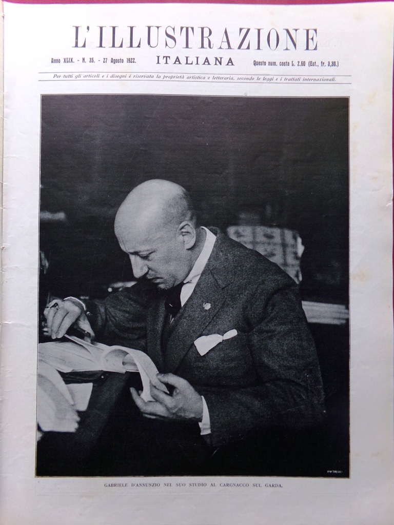 L'Illustrazione Italiana 27 Agosto 1922 Malattia d'Annunzio Coppa Tirreno Milano