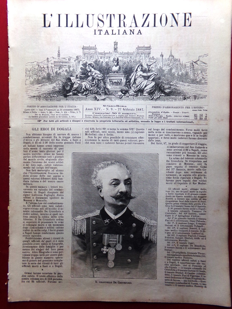 L'illustrazione Italiana 27 Febbraio 1887 Eroi Dogali Ferrari Separazione Genova