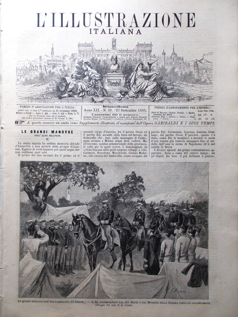 L'Illustrazione Italiana 27 Settembre 1885 Manovre in Lombardia Ferrari Austria