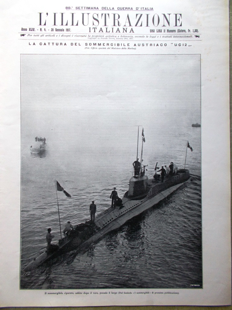 L'Illustrazione Italiana 28 Gennaio 1917 WW1 UC12 Zuara Marsica Filzi …