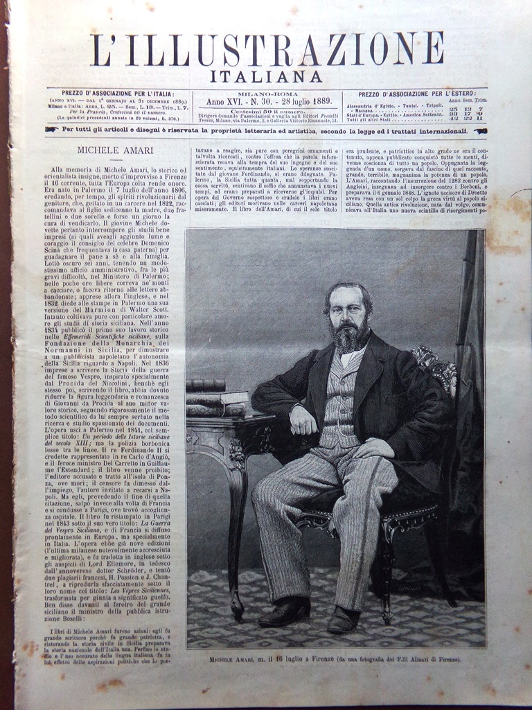 L'Illustrazione Italiana 28 Luglio 1889 Michele Amari Pietro Loreta Parigi …