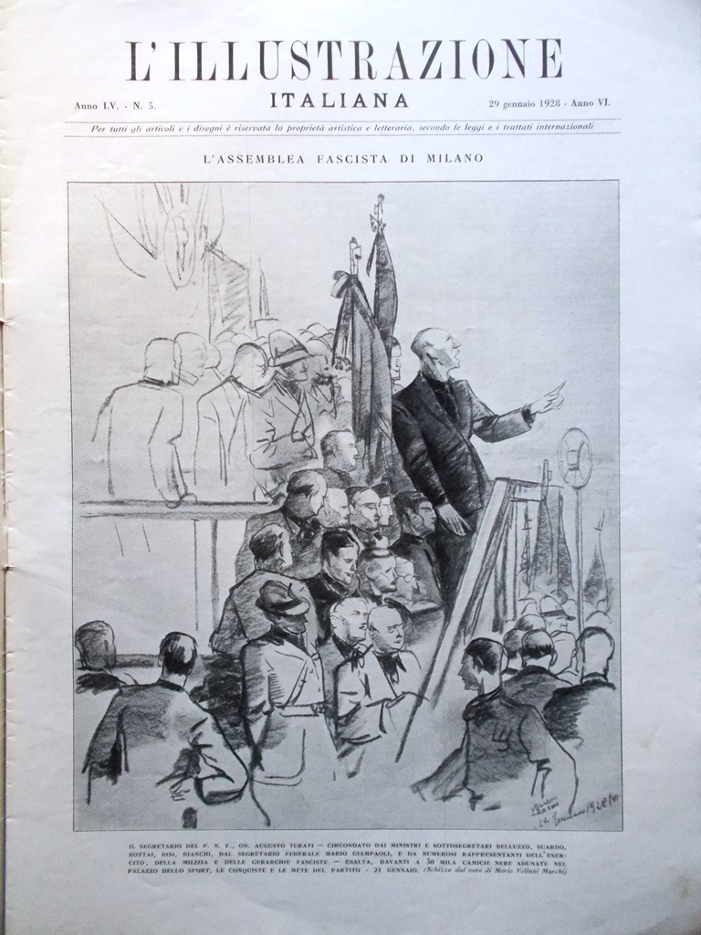 L'Illustrazione Italiana 29 Gennaio 1928 Caprarola Fascio Milano Lago Nemi …