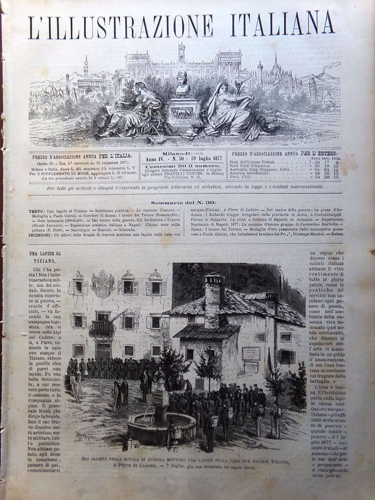 L'Illustrazione Italiana 29 Luglio 1877 Lapide Tiziano Lavori Tevere Gorini …