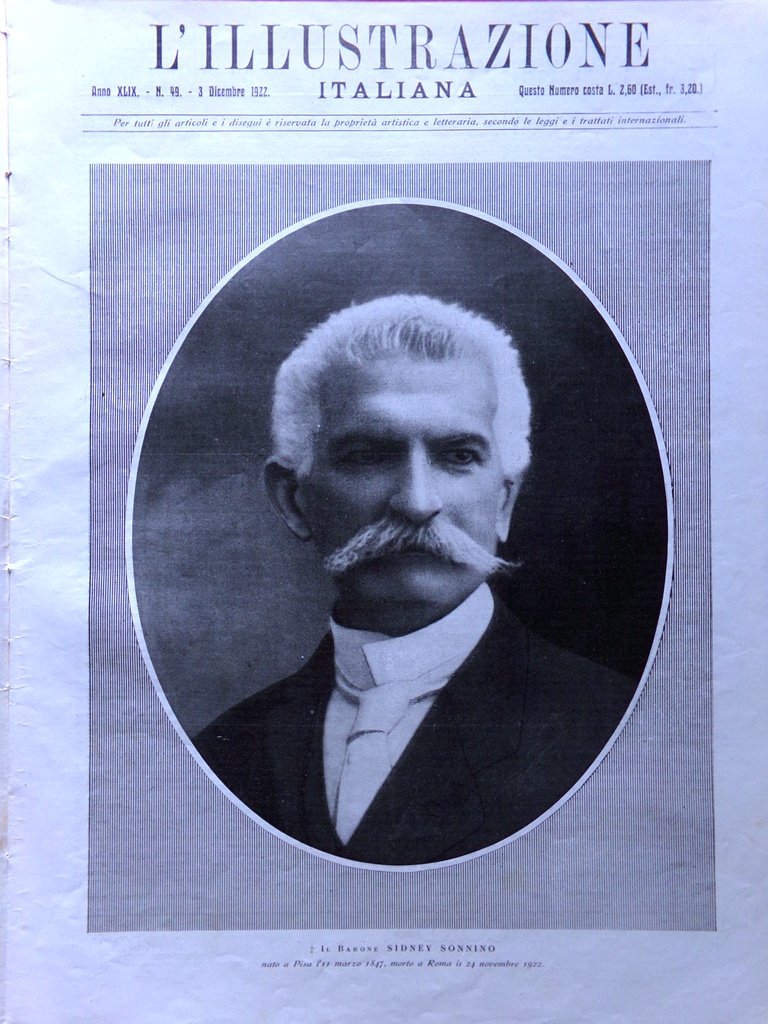 L'Illustrazione Italiana 3 Dicembre 1922 Morte Sonnino Battisti Manzoni Milano