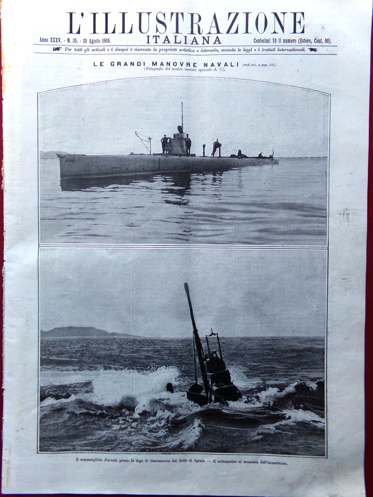 L'illustrazione Italiana 30 Agosto 1908 Piedigrotta Adulis Trieste Navi Spezia
