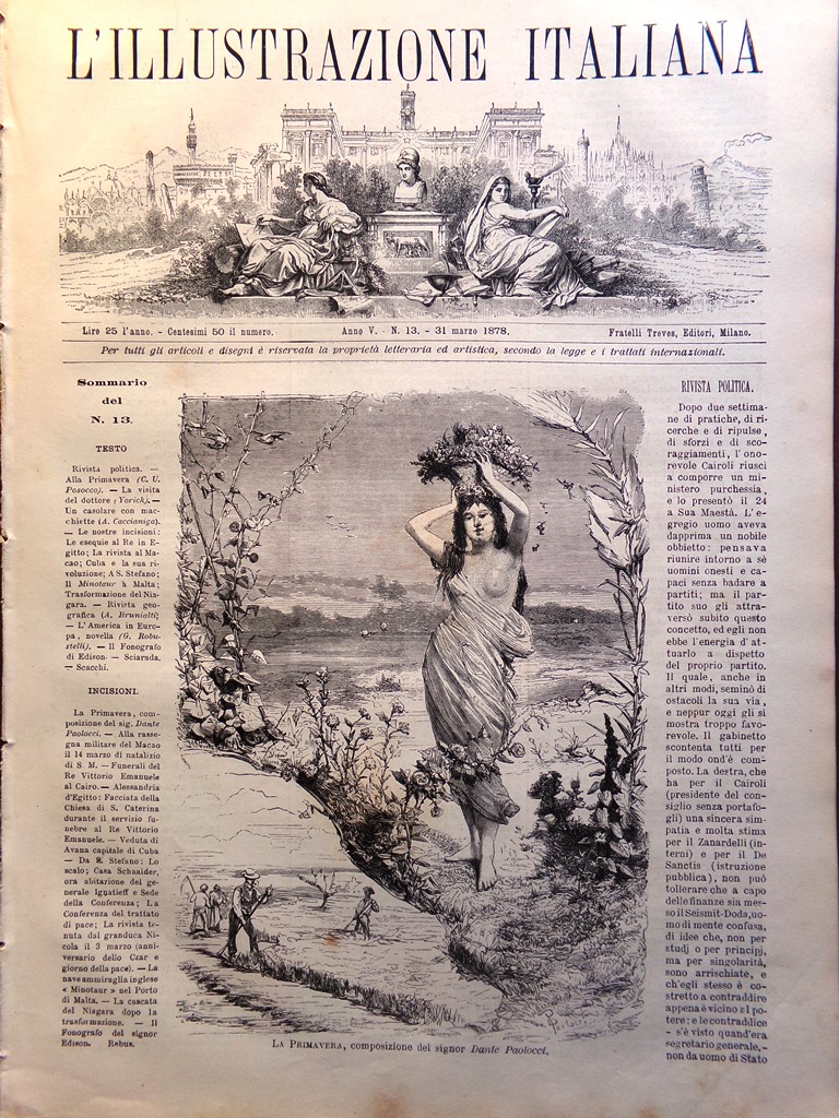 L'Illustrazione Italiana 31 Marzo 1878 Fonografo Edison Niagara Avana Re …