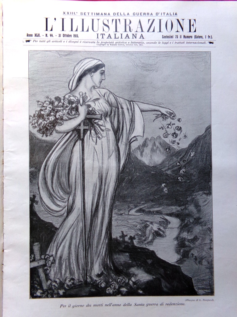 L'illustrazione Italiana 31 Ottobre 1915 WW1 Edith Cavell Raggi Tolmino …