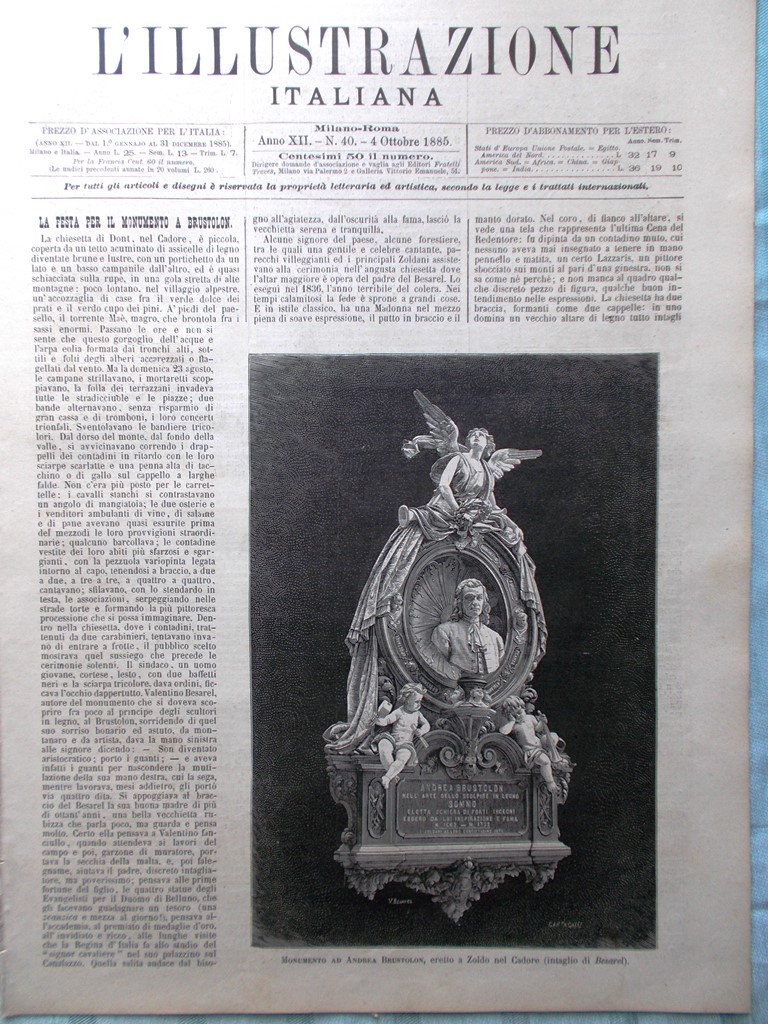 L'Illustrazione Italiana 4 Ottobre 1885 Brustolon Cadore Brera Ferrari Manovre