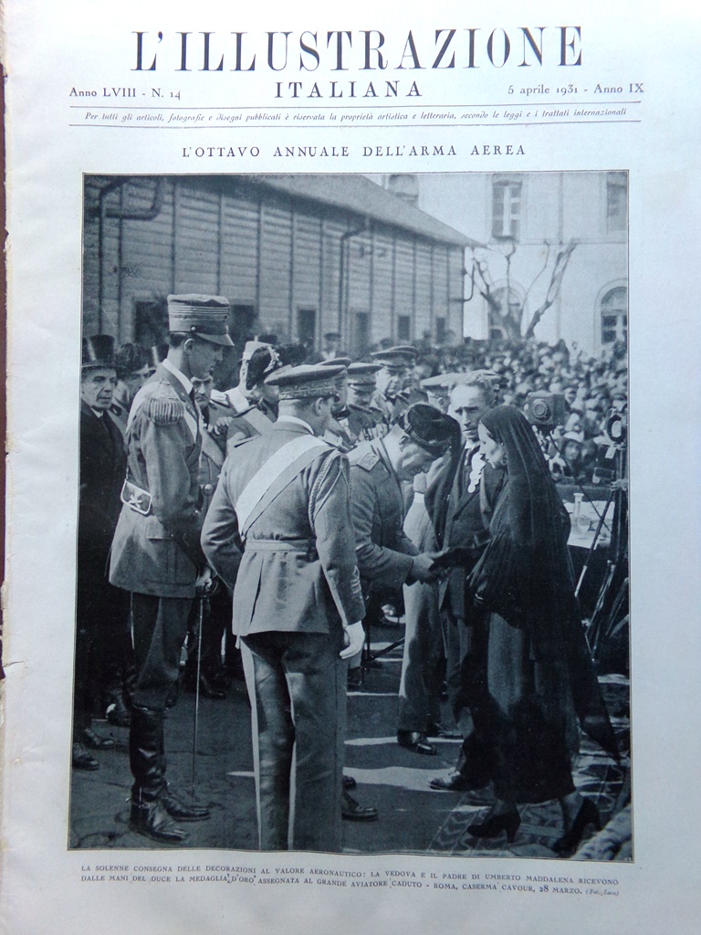 L'illustrazione Italiana 5 Aprile 1931 Maddalena Medaglia Gubbio Bellini Calcio