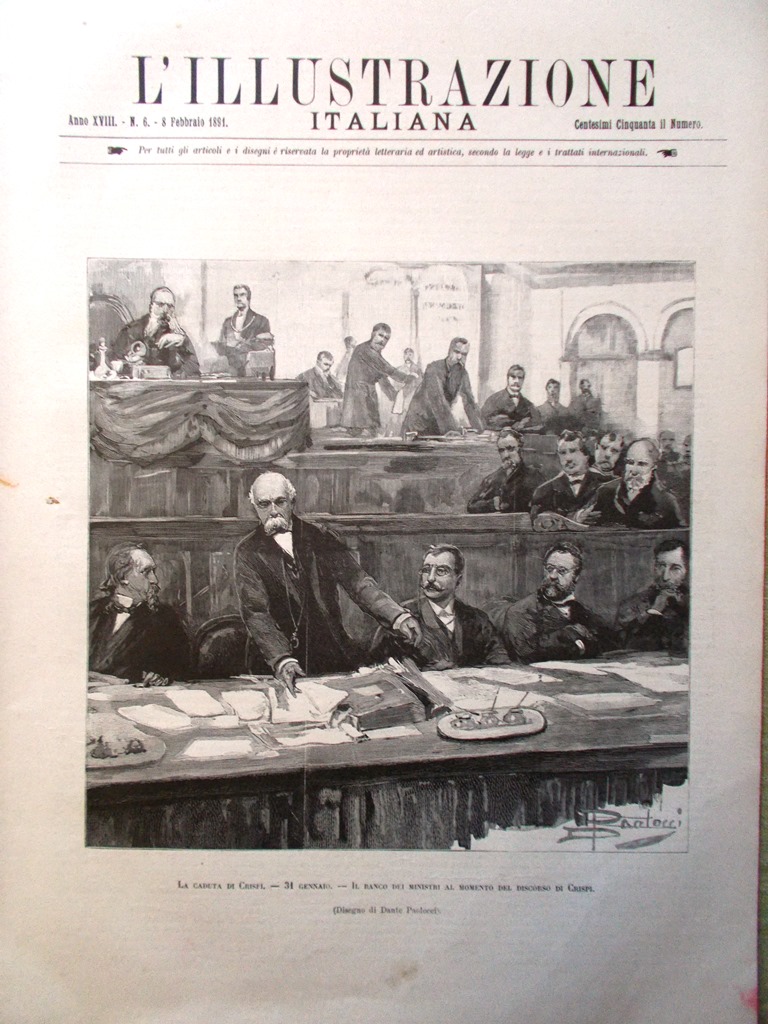 L'Illustrazione Italiana 8 Febbraio 1891 Crispi Meissonier Kapurthala Bruxelles