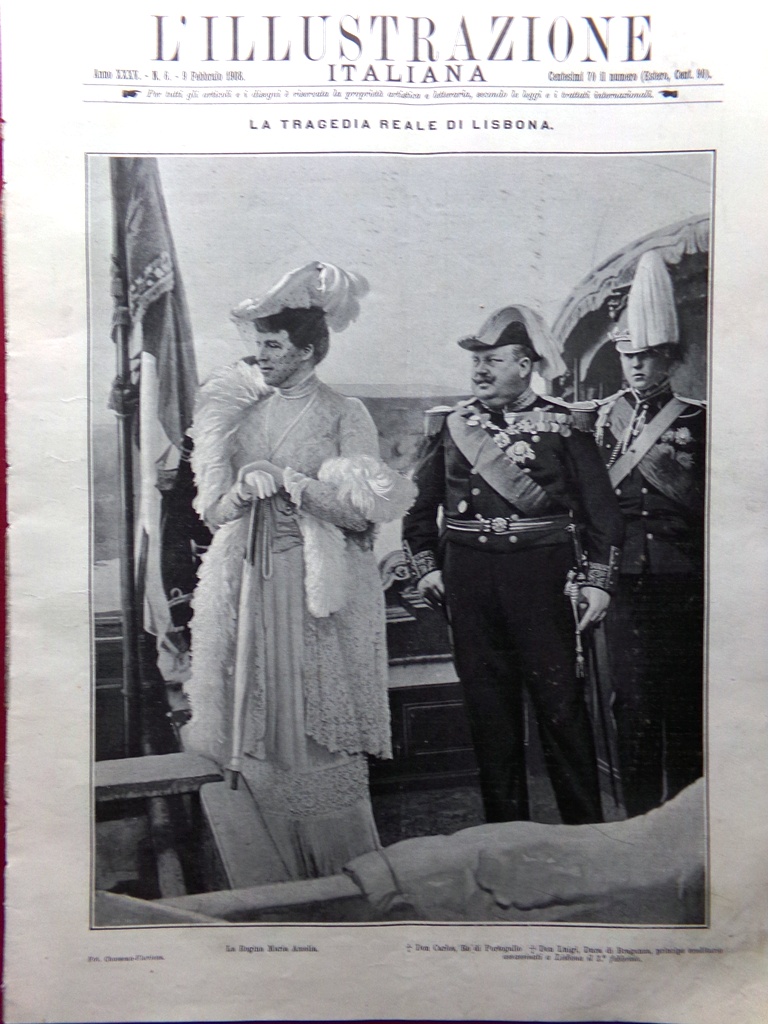 L'Illustrazione Italiana 9 Febbraio 1908 Regicidio di Lisbona Carlos Monti …