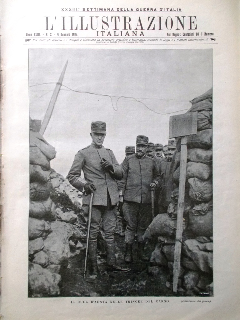 L'illustrazione Italiana 9 Gennaio 1916 WW1 Miraglia Salonicco Slataper Salvini