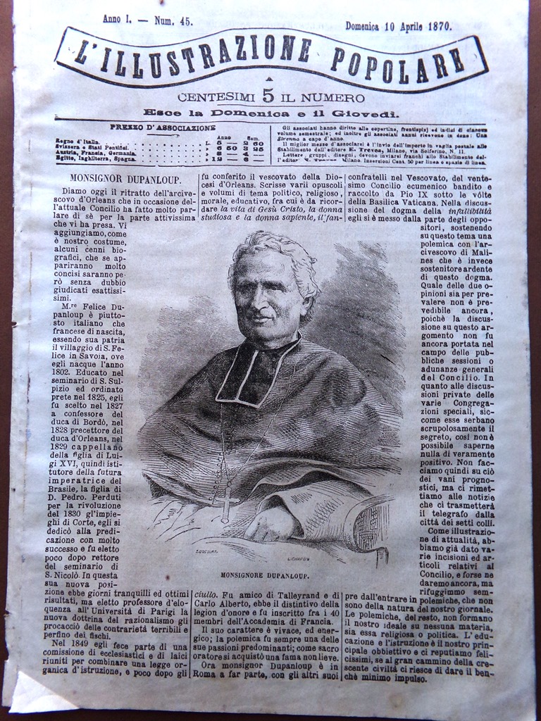 L'illustrazione Popolare 10 Aprile 1870 Battaglie Navali Lago di Nemi …