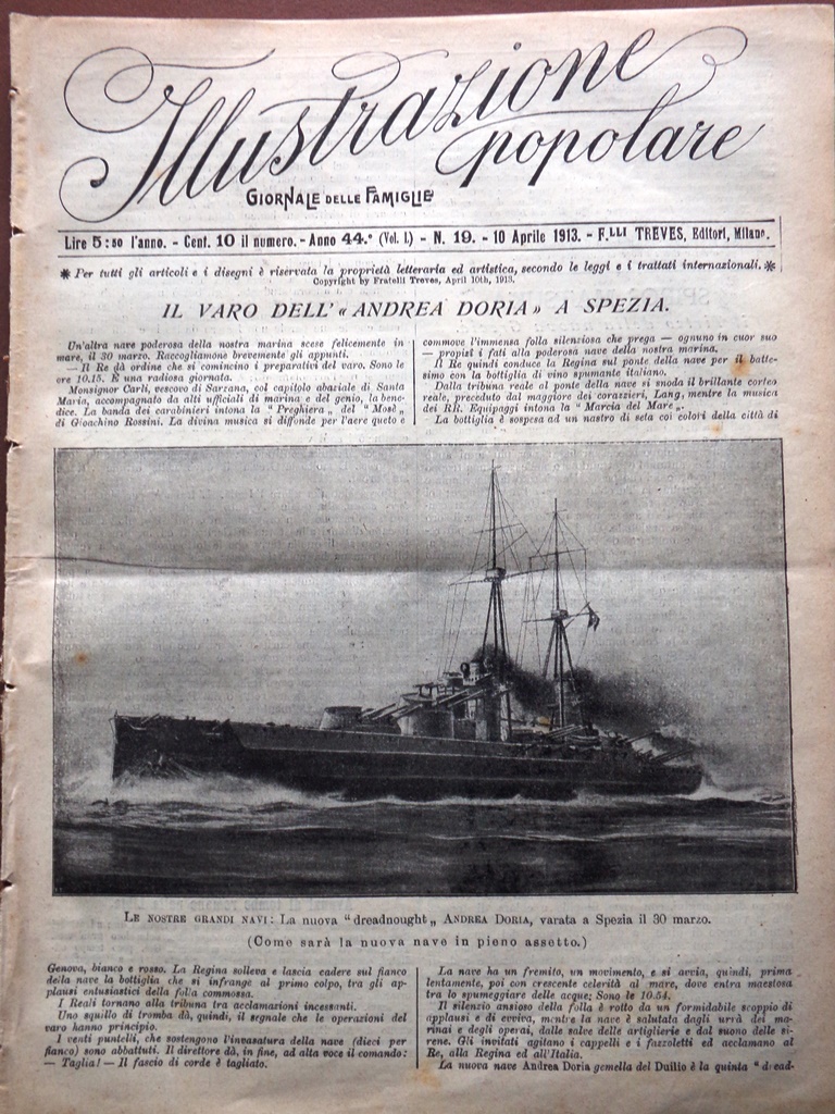 L'Illustrazione Popolare 10 Aprile 1913 Varo di Andrea Doria Livingstone …