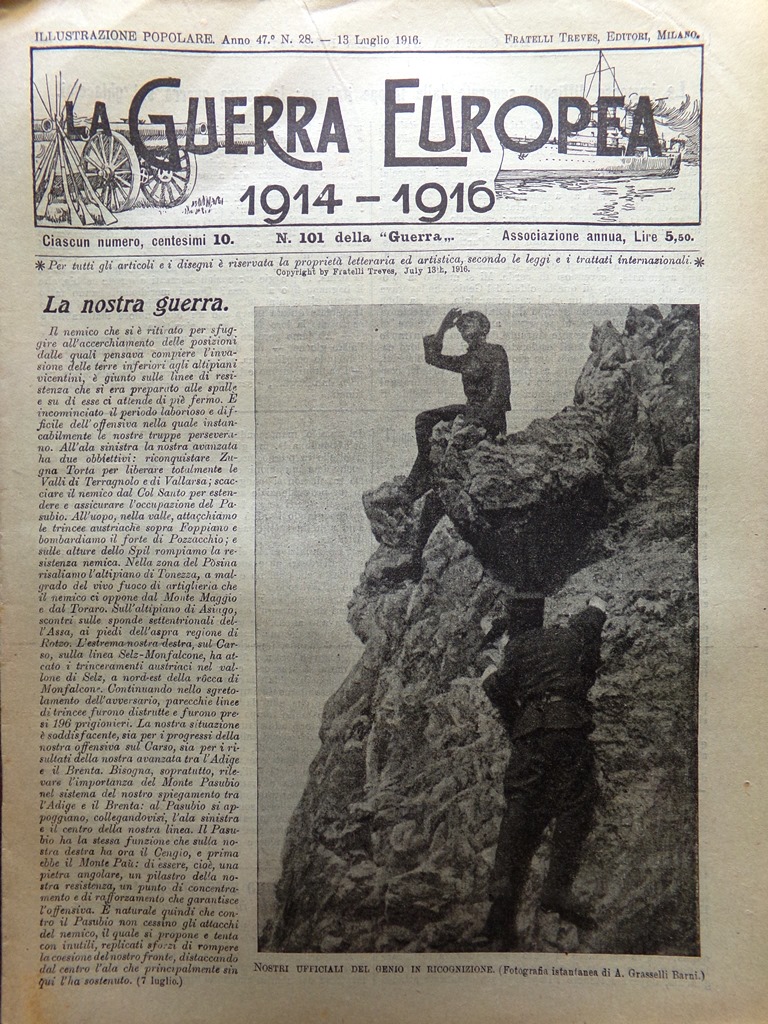 L'Illustrazione Popolare 13 Luglio 1916 WW1 Morte Cordelia Alpini Eugenio …