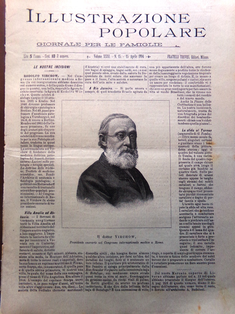 L'Illustrazione Popolare 15 Aprile 1894 Virchow Congresso Medico a Roma …