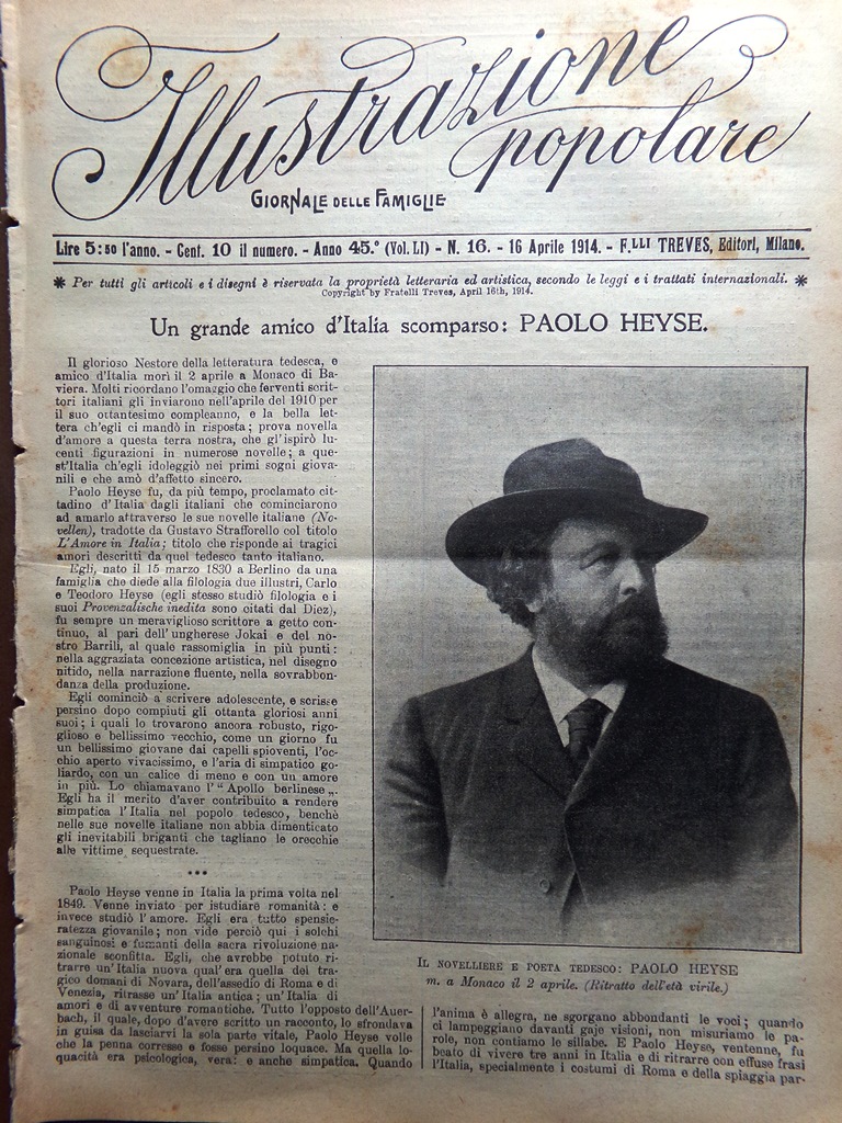 L'Illustrazione Popolare 16 Aprile 1914 Payl Heyse Femminismo Militare Streghe