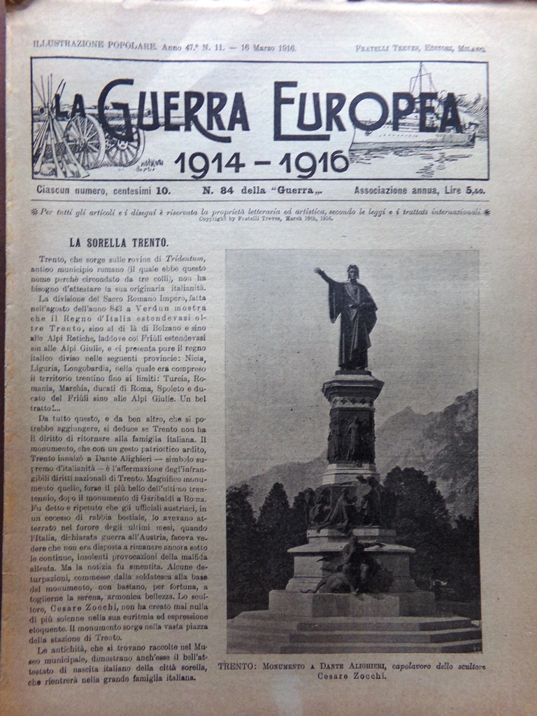 L'Illustrazione Popolare 16 Marzo 1916 WW1 Battaglia Verdun Carmen Sylva …