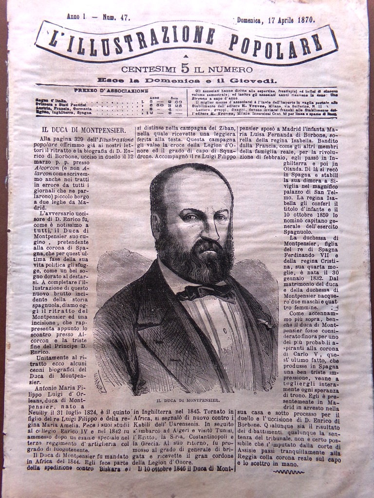 L'illustrazione Popolare 17 Aprile 1870 Duello di Alcorcon Cadice Pasqua …