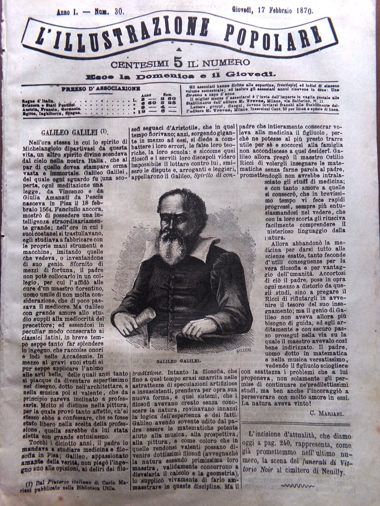 L'illustrazione Popolare 17 Febbraio 1870 Galilei Cattedrale di Strasburgo Rodi