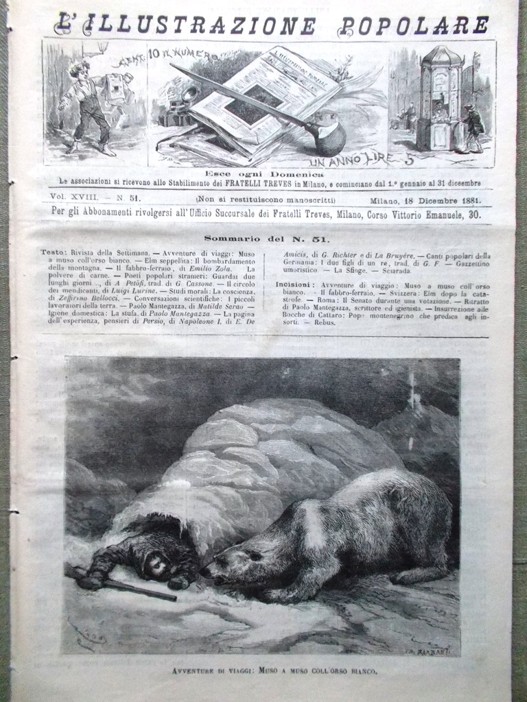 L'illustrazione Popolare 18 Dicembre 1881 Catastrofe Elm Mantegazza Cattaro Pope