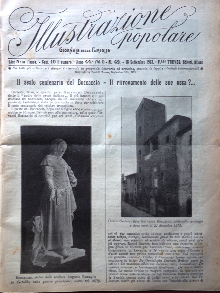 L'Illustrazione Popolare 18 Settembre 1913 Centenario del Boccaccio Villa Giulia