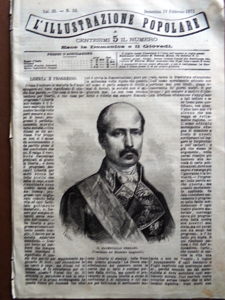 L'illustrazione Popolare 19 Febbraio 1871 Serrano San Marino Battaglia Mezieres