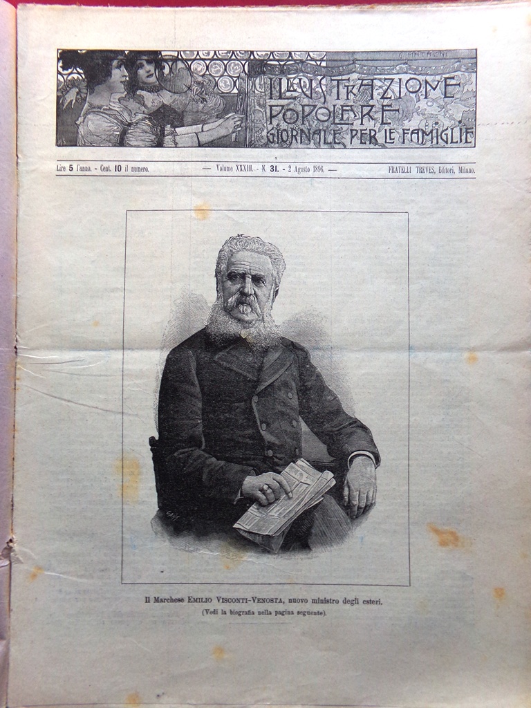 L'illustrazione Popolare 2 Agosto 1896 Corazzata Sicilia Porto d'Anzio Viareggio