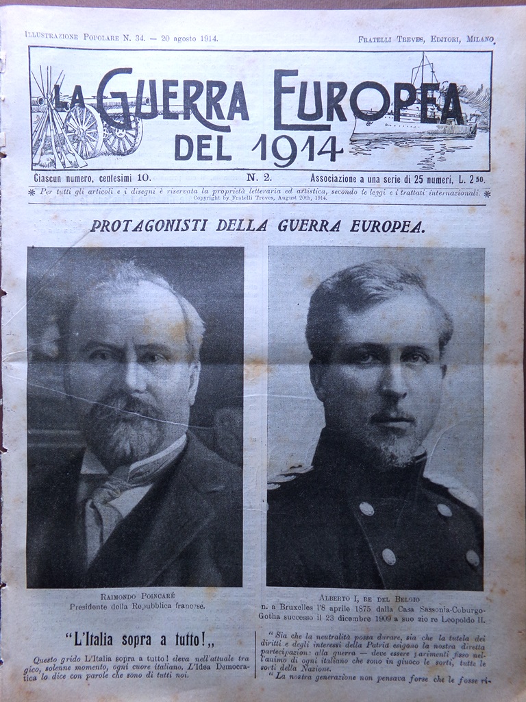 L'Illustrazione Popolare 20 Agosto 1914 WW1 Neutralità Italia Proclami Re …